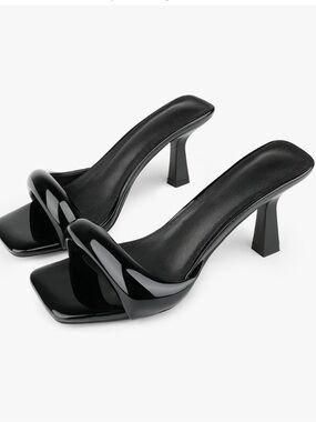 Black Square-Toe Heeled Mules - Women
